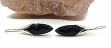 Load image into Gallery viewer, Black Onyx Earrings, Sterling Silver, Marquise Shaped, Checkerboard Faceted - GemzAustralia 