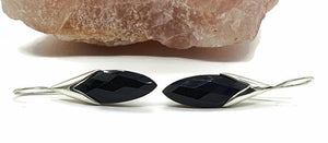 Black Onyx Earrings, Sterling Silver, Marquise Shaped, Checkerboard Faceted - GemzAustralia 