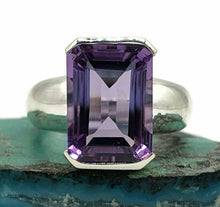 Load image into Gallery viewer, Amethyst Rectangle Ring, 4 sizes, Sterling Silver, Emerald Faceted, February Birthstone - GemzAustralia 