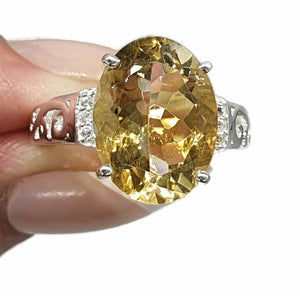 Citrine & Zircon Ring, 3 Sizes, Sterling Silver, filigree Ring, Oval Shaped - GemzAustralia 