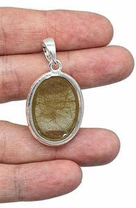 Golden Rutilated Quartz Pendant, Sterling Silver, Oval Shaped, 45 Carats - GemzAustralia 