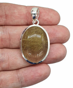 Golden Rutilated Quartz Pendant, Sterling Silver, Oval Shaped, 45 Carats - GemzAustralia 