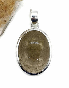 Golden Rutilated Quartz Pendant, Sterling Silver, Oval Shaped, 45 Carats - GemzAustralia 