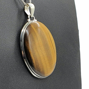 Tiger's Eye Pendant, Sterling Silver, Oval Shaped, Kundalini Awakening - GemzAustralia 