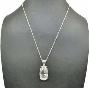 Clear Quartz Pendant, Sterling Silver, Lazer faceted, Oval Shaped - GemzAustralia 