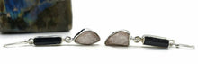 Load image into Gallery viewer, Raw Rose Quartz &amp; Black Tourmaline Earrings, Sterling Silver, Rough Gemstones - GemzAustralia 