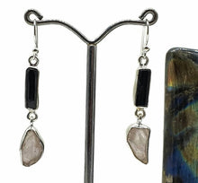 Load image into Gallery viewer, Raw Rose Quartz &amp; Black Tourmaline Earrings, Sterling Silver, Rough Gemstones - GemzAustralia 