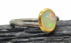 Ethiopian Opal Ring, Size 8, Sterling Silver, 14K Rose Gold Electroplated - GemzAustralia 