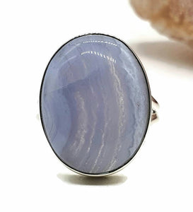 Blue Lace Agate Ring, Size 8, Sterling Silver, Oval Shaped - GemzAustralia 