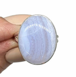 Blue Lace Agate Ring, Size 8, Sterling Silver, Oval Shaped - GemzAustralia 