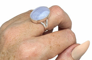 Blue Lace Agate Ring, Size 8, Sterling Silver, Oval Shaped - GemzAustralia 