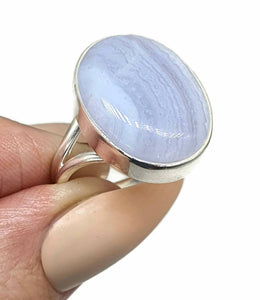 Blue Lace Agate Ring, Size 8, Sterling Silver, Oval Shaped - GemzAustralia 