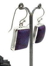 Load image into Gallery viewer, Mojave Turquoise Earrings, Sterling Silver, Rectangle Shaped, Purple Turquoise Earrings - GemzAustralia 