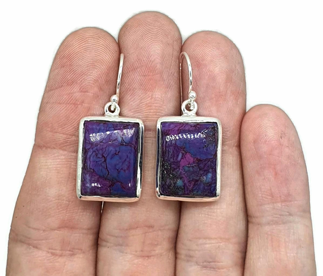 Mojave Turquoise Earrings, Sterling Silver, Rectangle Shaped, Purple Turquoise Earrings - GemzAustralia 