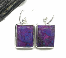 Load image into Gallery viewer, Mojave Turquoise Earrings, Sterling Silver, Rectangle Shaped, Purple Turquoise Earrings - GemzAustralia 