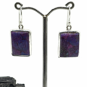 Mojave Turquoise Earrings, Sterling Silver, Rectangle Shaped, Purple Turquoise Earrings - GemzAustralia 