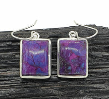 Load image into Gallery viewer, Mojave Turquoise Earrings, Sterling Silver, Rectangle Shaped, Purple Turquoise Earrings - GemzAustralia 