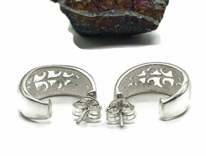 Three Quarter Hoop Earrings, Sterling Silver, Filigree Design, Silver Hoops - GemzAustralia 