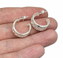 Load image into Gallery viewer, Three Quarter Hoop Earrings, Sterling Silver, Filigree Design, Silver Hoops - GemzAustralia 