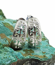 Load image into Gallery viewer, Three Quarter Hoop Earrings, Sterling Silver, Filigree Design, Silver Hoops - GemzAustralia 