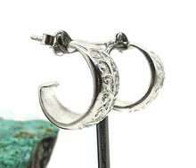 Load image into Gallery viewer, Three Quarter Hoop Earrings, Sterling Silver, Filigree Design, Silver Hoops - GemzAustralia 