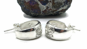 Three Quarter Hoop Earrings, Sterling Silver, Filigree Design, Silver Hoops - GemzAustralia 