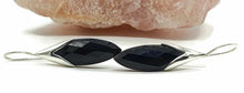 Load image into Gallery viewer, Black Onyx Earrings, Sterling Silver, Marquise Shaped, Checkerboard Faceted - GemzAustralia 