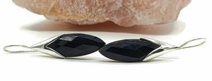 Black Onyx Earrings, Sterling Silver, Marquise Shaped, Checkerboard Faceted - GemzAustralia 