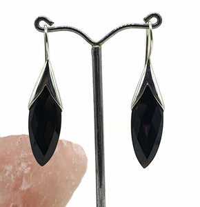 Black Onyx Earrings, Sterling Silver, Marquise Shaped, Checkerboard Faceted - GemzAustralia 