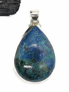 Shattuckite Pendant, Sterling Silver, mix of Azurite, Chrysocolla & Malachite Gemstones - GemzAustralia 