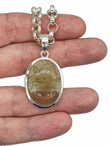 Golden Rutilated Quartz Pendant, Sterling Silver, Oval Shaped, 45 Carats - GemzAustralia 