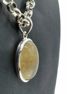 Golden Rutilated Quartz Pendant, Sterling Silver, Oval Shaped, 45 Carats - GemzAustralia 