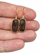 Load image into Gallery viewer, Smoky Quartz Earrings, Sterling Silver, 18K Gold Plated, Rectangle Shape - GemzAustralia 