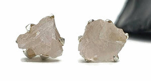 Rose Quartz Studs, Sterling Silver, Rose Buds, Rough / Raw gemstone, Romance Stone - GemzAustralia 