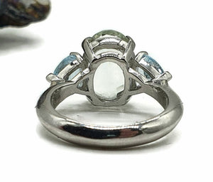 Green Amethyst & Blue Topaz Trilogy Ring, 2 sizes, Sterling Silver, Three Stone Ring - GemzAustralia 