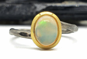 Ethiopian Opal Ring, Size 8, Sterling Silver, 14K Rose Gold Electroplated - GemzAustralia 