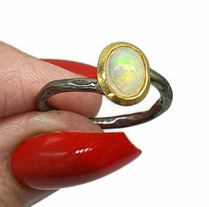 Ethiopian Opal Ring, Size 8, Sterling Silver, 14K Rose Gold Electroplated - GemzAustralia 