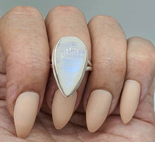 Load image into Gallery viewer, Rainbow Moonstone Ring, Size 7, Sterling Silver, Pear Shape, Natural Gem - GemzAustralia 