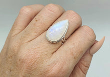 Load image into Gallery viewer, Rainbow Moonstone Ring, Size 7, Sterling Silver, Pear Shape, Natural Gem - GemzAustralia 