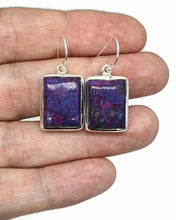 Load image into Gallery viewer, Mojave Turquoise Earrings, Sterling Silver, Rectangle Shaped, Purple Turquoise Earrings - GemzAustralia 