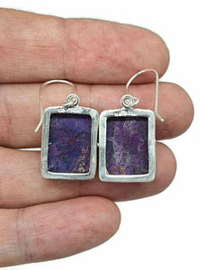 Mojave Turquoise Earrings, Sterling Silver, Rectangle Shaped, Purple Turquoise Earrings - GemzAustralia 