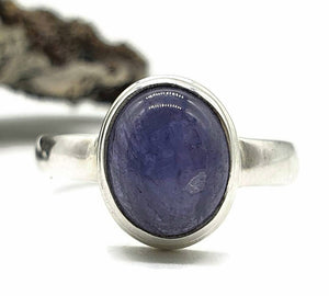 Tanzanite Ring, size 7.25, Sterling Silver, Cabochon Tanzanite, Oval Gemstone - GemzAustralia 