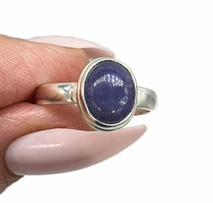 Tanzanite Ring, size 7.25, Sterling Silver, Cabochon Tanzanite, Oval Gemstone - GemzAustralia 