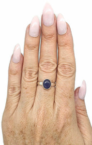 Tanzanite Ring, size 7.25, Sterling Silver, Cabochon Tanzanite, Oval Gemstone - GemzAustralia 