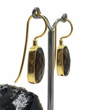 Load image into Gallery viewer, Smoky Quartz Earrings, Sterling Silver, 18K Gold Plated, Rectangle Shape - GemzAustralia 