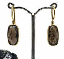 Load image into Gallery viewer, Smoky Quartz Earrings, Sterling Silver, 18K Gold Plated, Rectangle Shape - GemzAustralia 