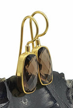 Load image into Gallery viewer, Smoky Quartz Earrings, Sterling Silver, 18K Gold Plated, Rectangle Shape - GemzAustralia 