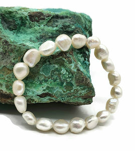 Baroque Pearl Bracelet, Freshwater Pearls, Elasticised, Creamy White Pearls - GemzAustralia 