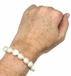 Baroque Pearl Bracelet, Freshwater Pearls, Elasticised, Creamy White Pearls - GemzAustralia 