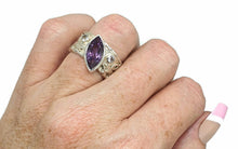 Load image into Gallery viewer, Amethyst &amp; Blue Topaz Ring, Size 8.5, Wide band, Sterling Silver, Marquise Shape - GemzAustralia 